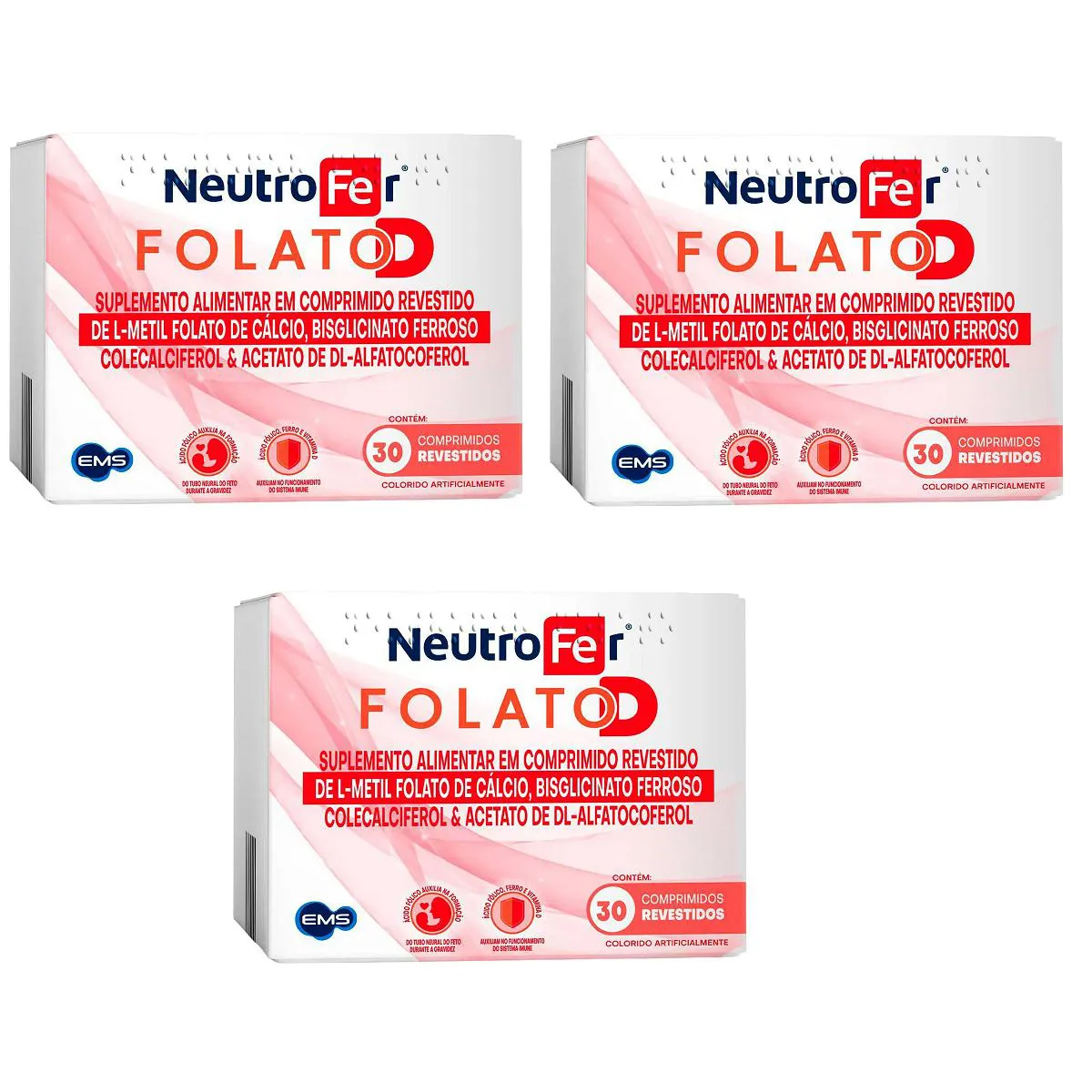 KIT 03 POLIVITAMíNICO NEUTRO FER FOLATO D 30 CPR