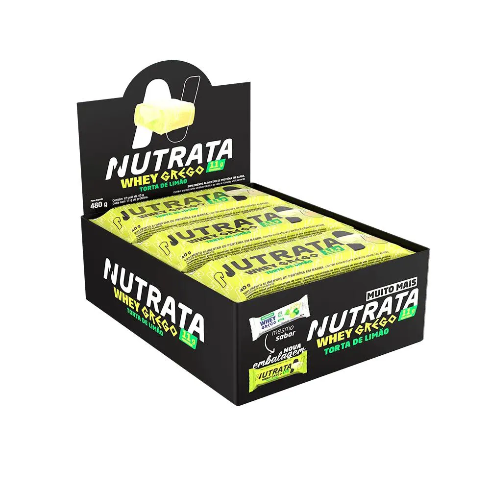 Barra Whey Grego - Sabor Torta de Limão - 12 unidades de 40G - Nutrata