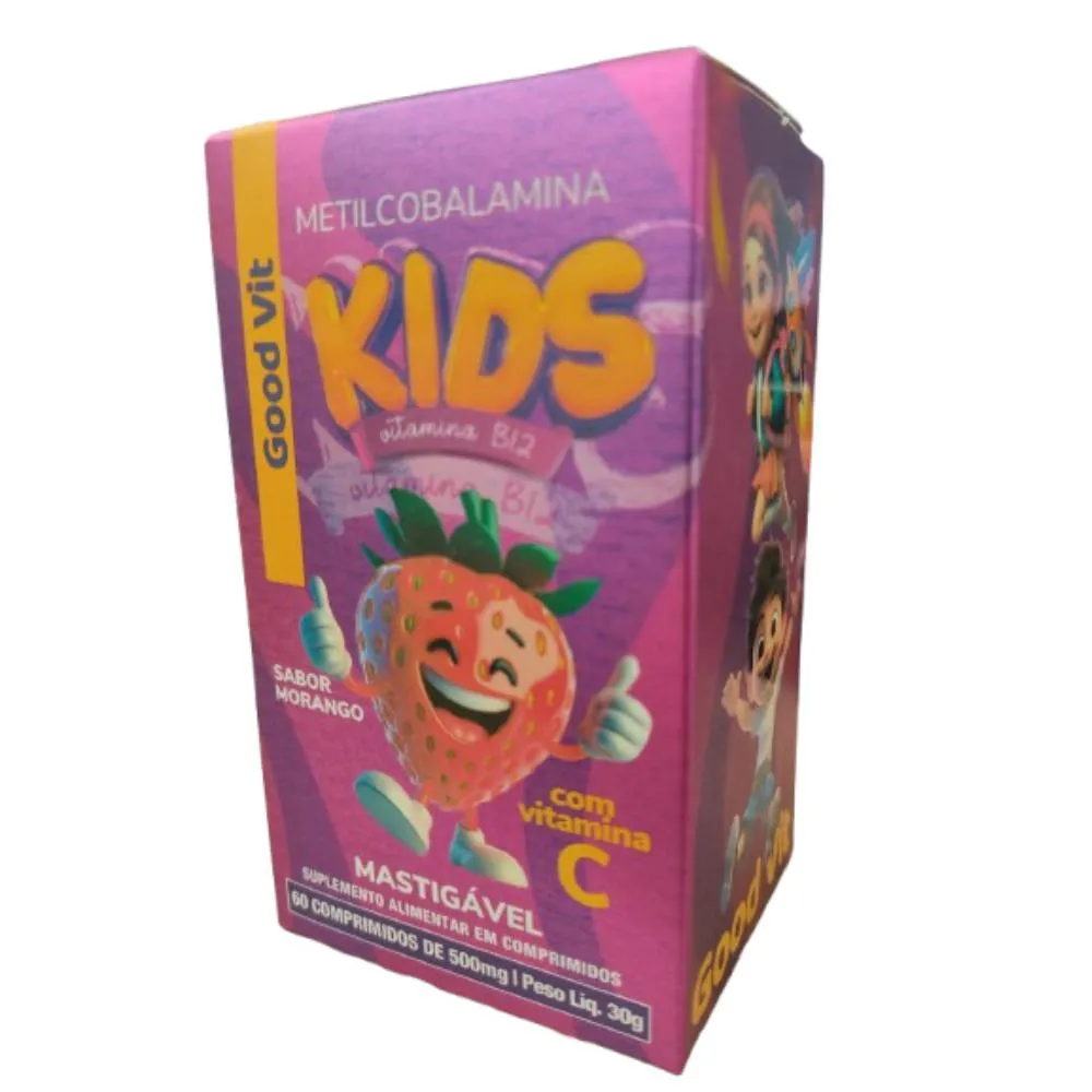 Kids Vitamina B12 Sabor Morango C/60 comprimidos Mastigaveis - Good Vit