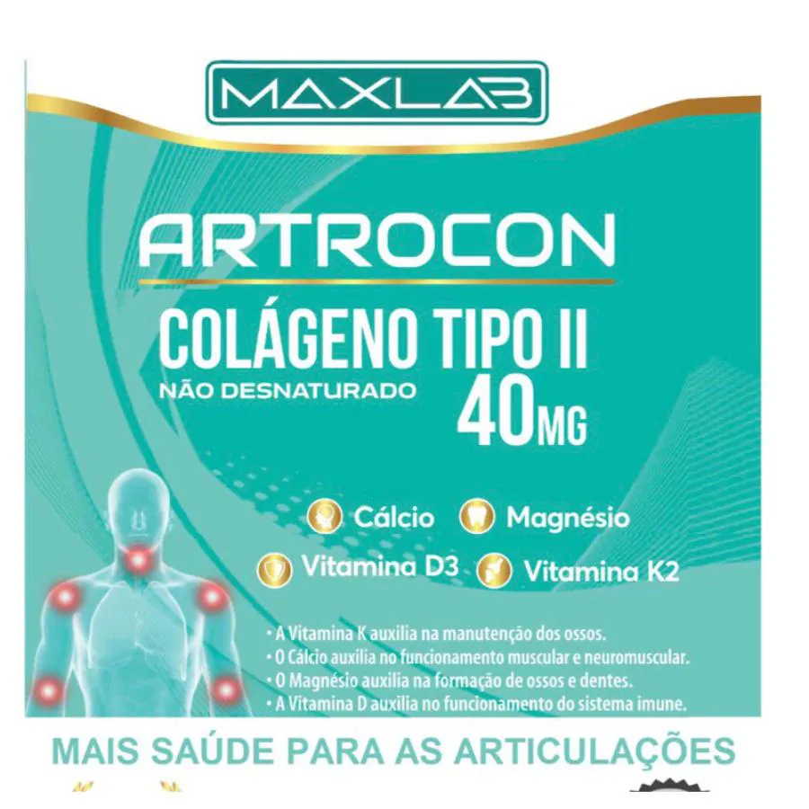 Kit C / 2 unidades Artrocon 500mg C / 60 cápsulas( Colágeno Tipo 2 + Cálcio + Magnésio + Vitamina D3 + Vitamina K2)