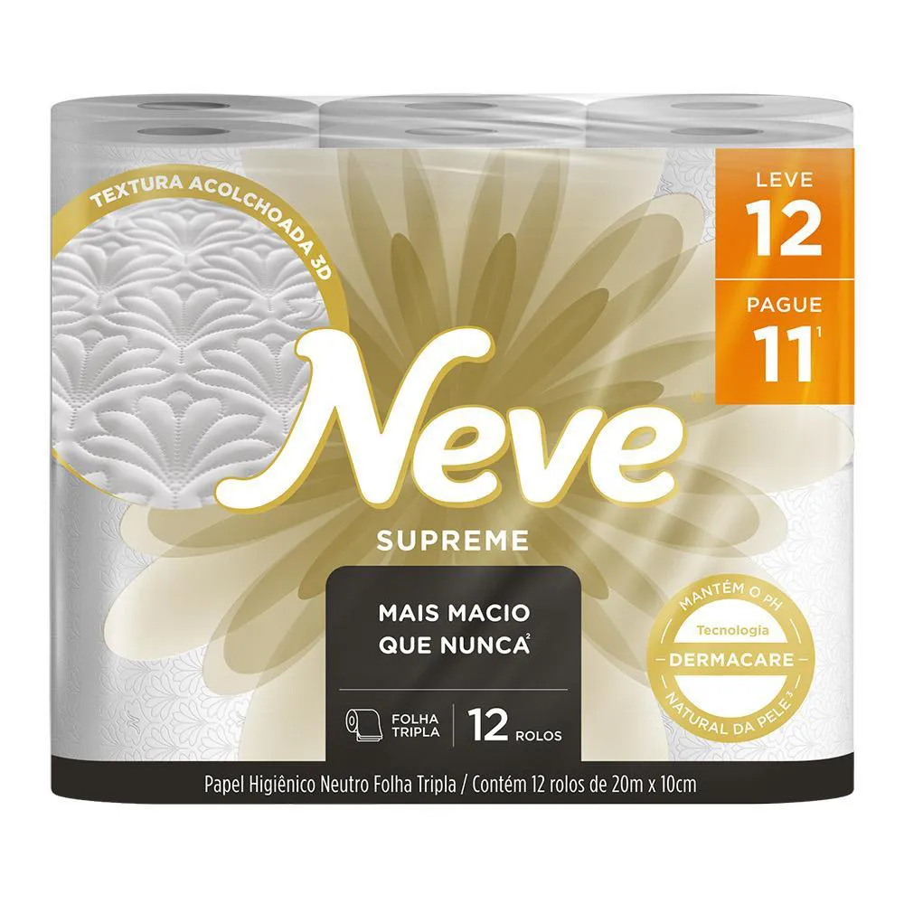 Kit 2 Papel Higiênico Neve Supreme Folha Tripla Leve 12un Cada