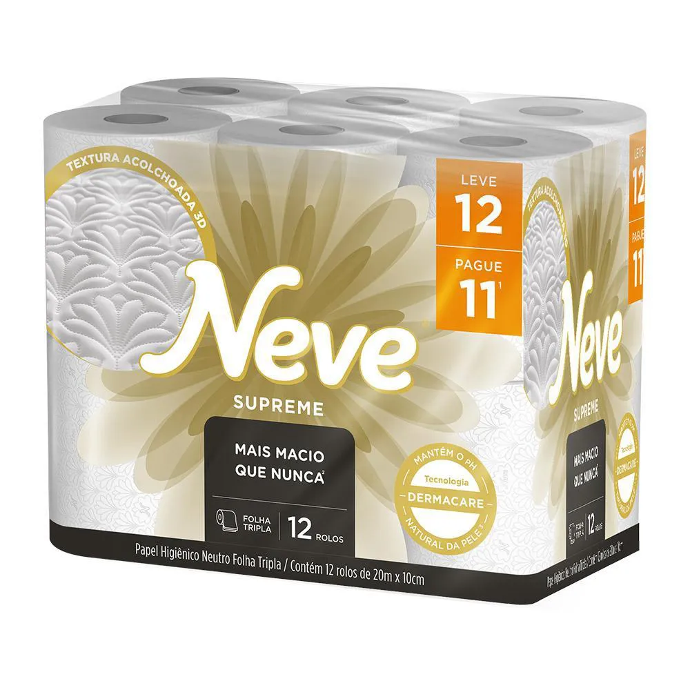 Kit 2 Papel Higiênico Neve Supreme Folha Tripla Leve 12un Cada