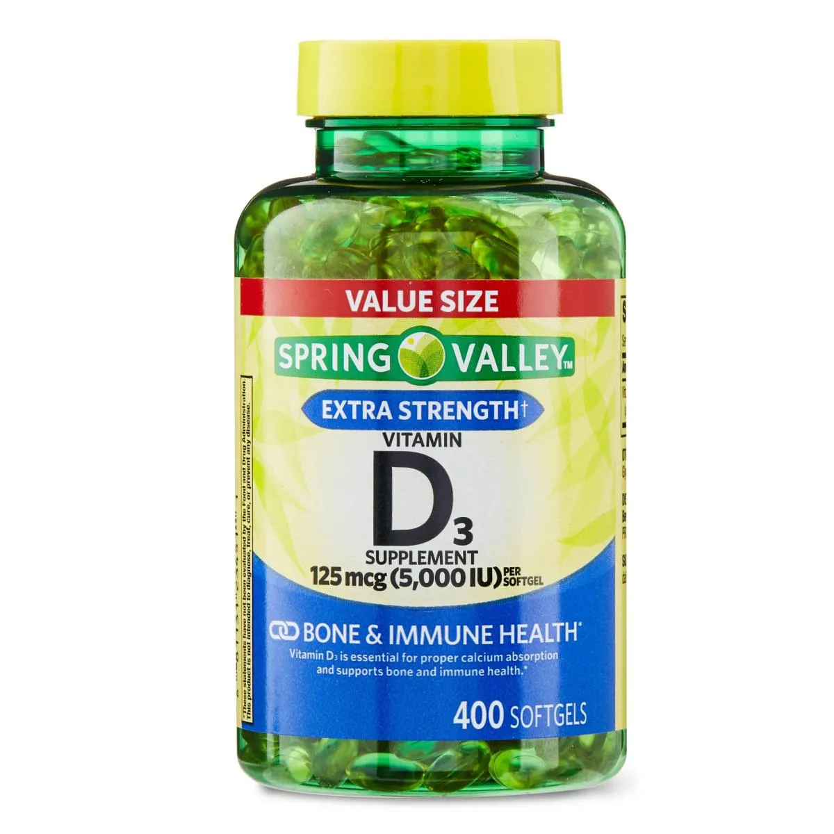 Vitamina D3, 125 Mcg, 5.000 Iu com 400 Softgel - Spring Valley