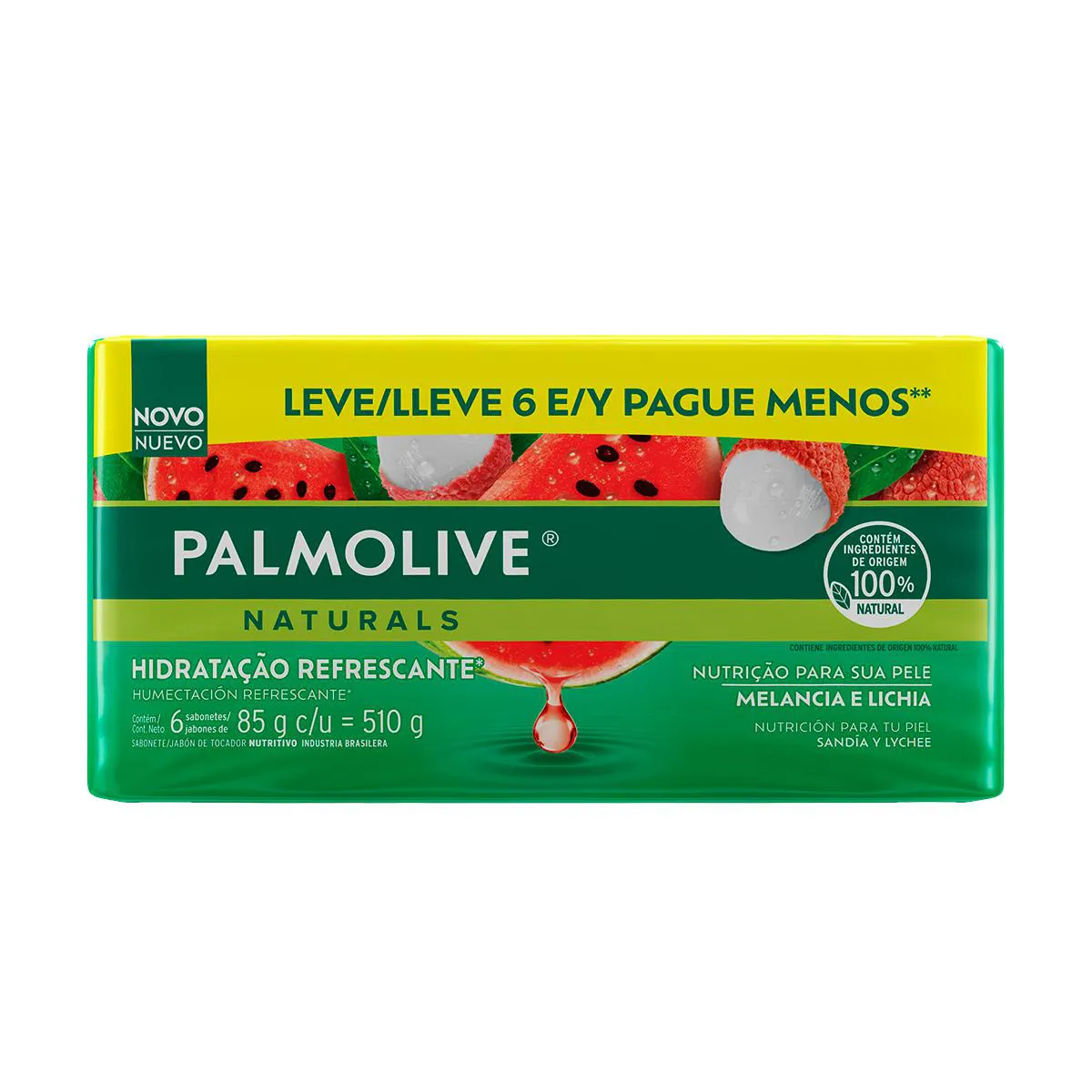Kit Sabonete em Barra Palmolive Naturals Melancia e Lichia 6 unidades de 85g cada