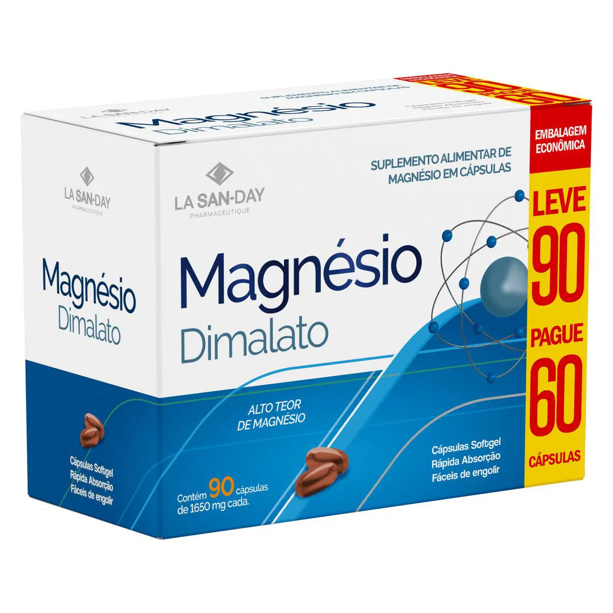 Magnésio Dimalato - 90 cápsulas - La San Day