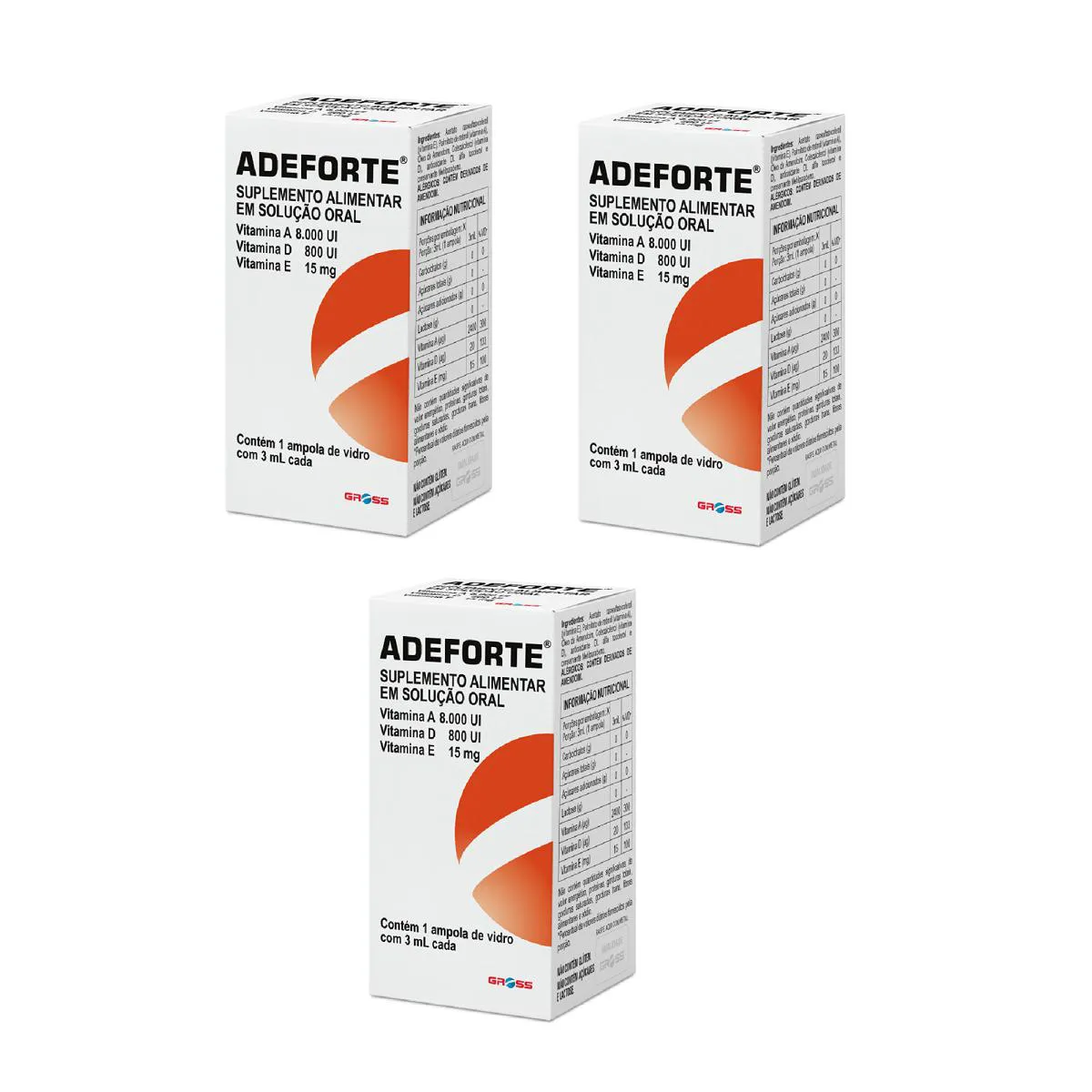 Kit 03 Suplemento Alimentar Adeforte 1 Ampola de 3ml - Gross