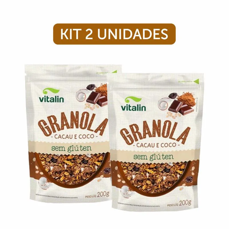 Kit 2x: Granola Cacau e Coco Sem Glúten Vitalin 200g