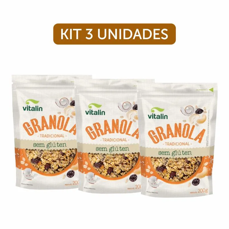 Kit 3X: Granola Tradicional sem Glúten Vitalin 200G