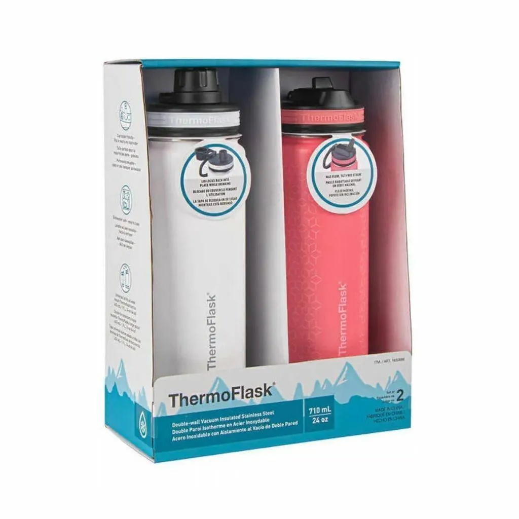 Kit C/2 Garrafas Térmicas Thermo Flask Aço Inoxidável 710 Ml Branco e Rosa