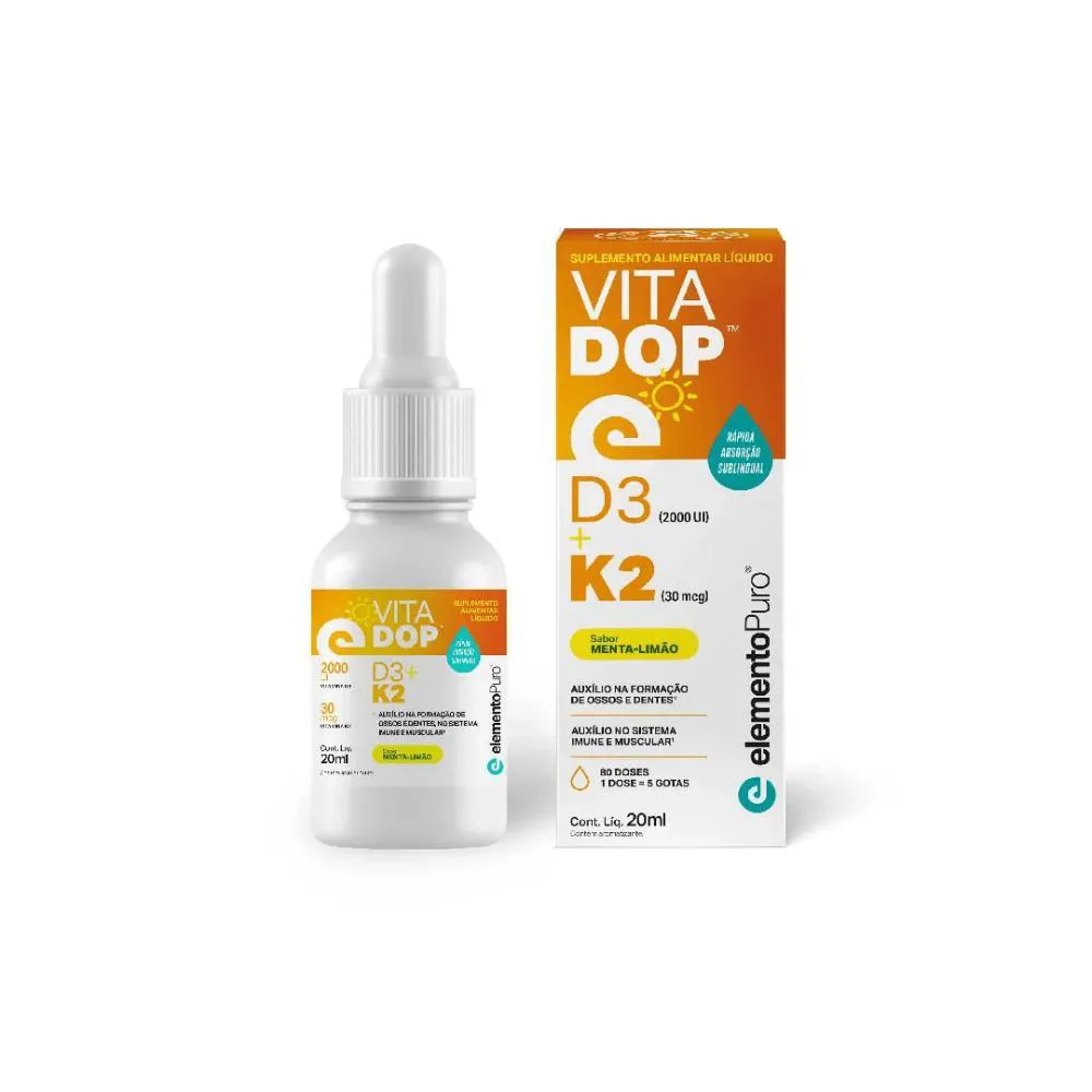 Vitadop D3 + K2 em Gotas Sabor Menta Limao 20ml