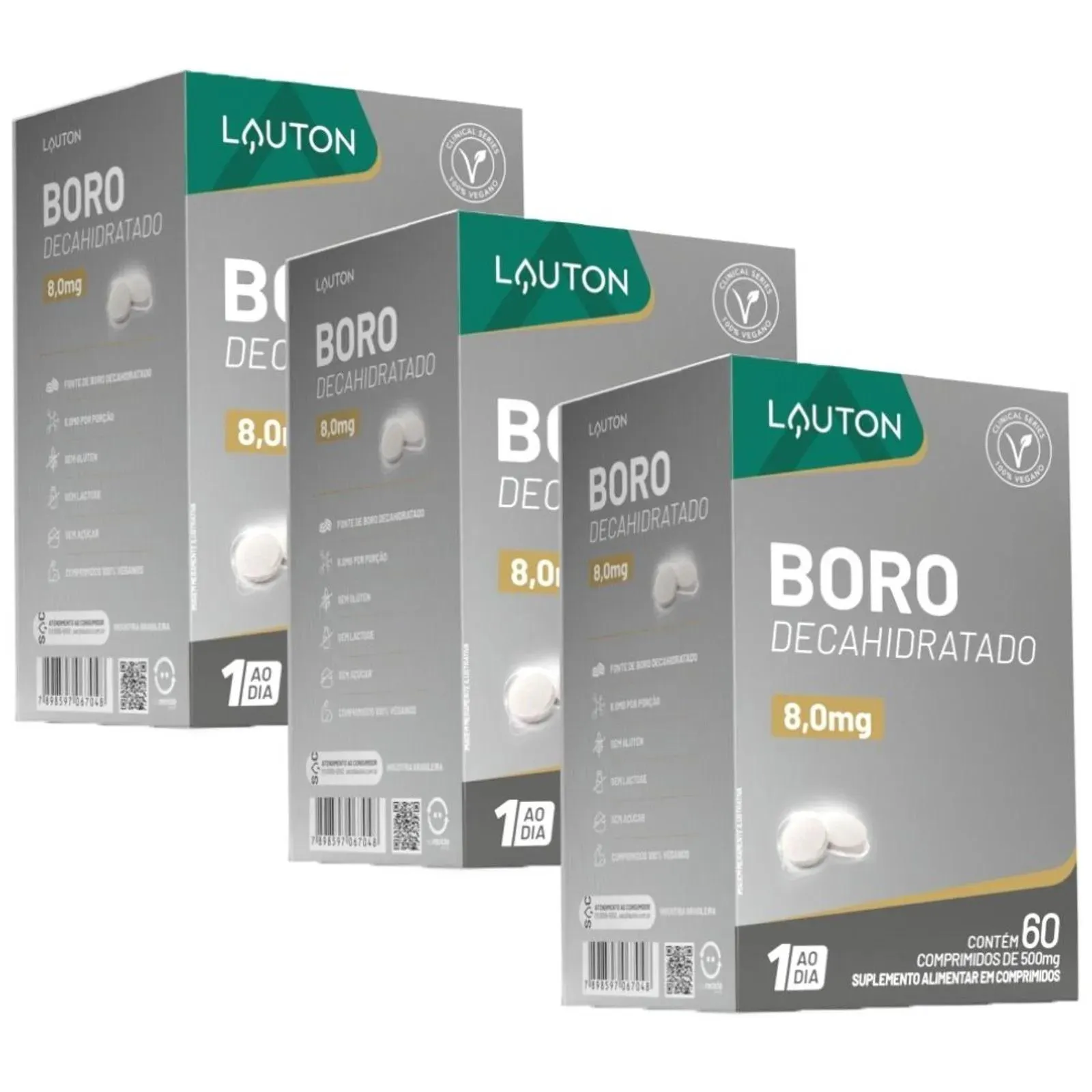 Kit 3x Boro Decahidratado 60 comprimidos - Lauton