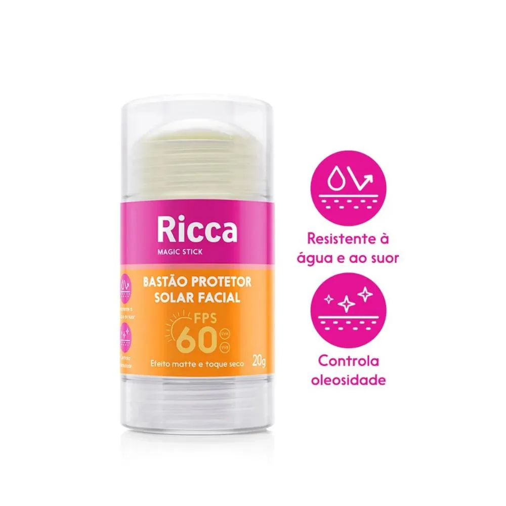 Bastão Protetor Solar Facial Fps60 Efeito Matte 20g Ricca