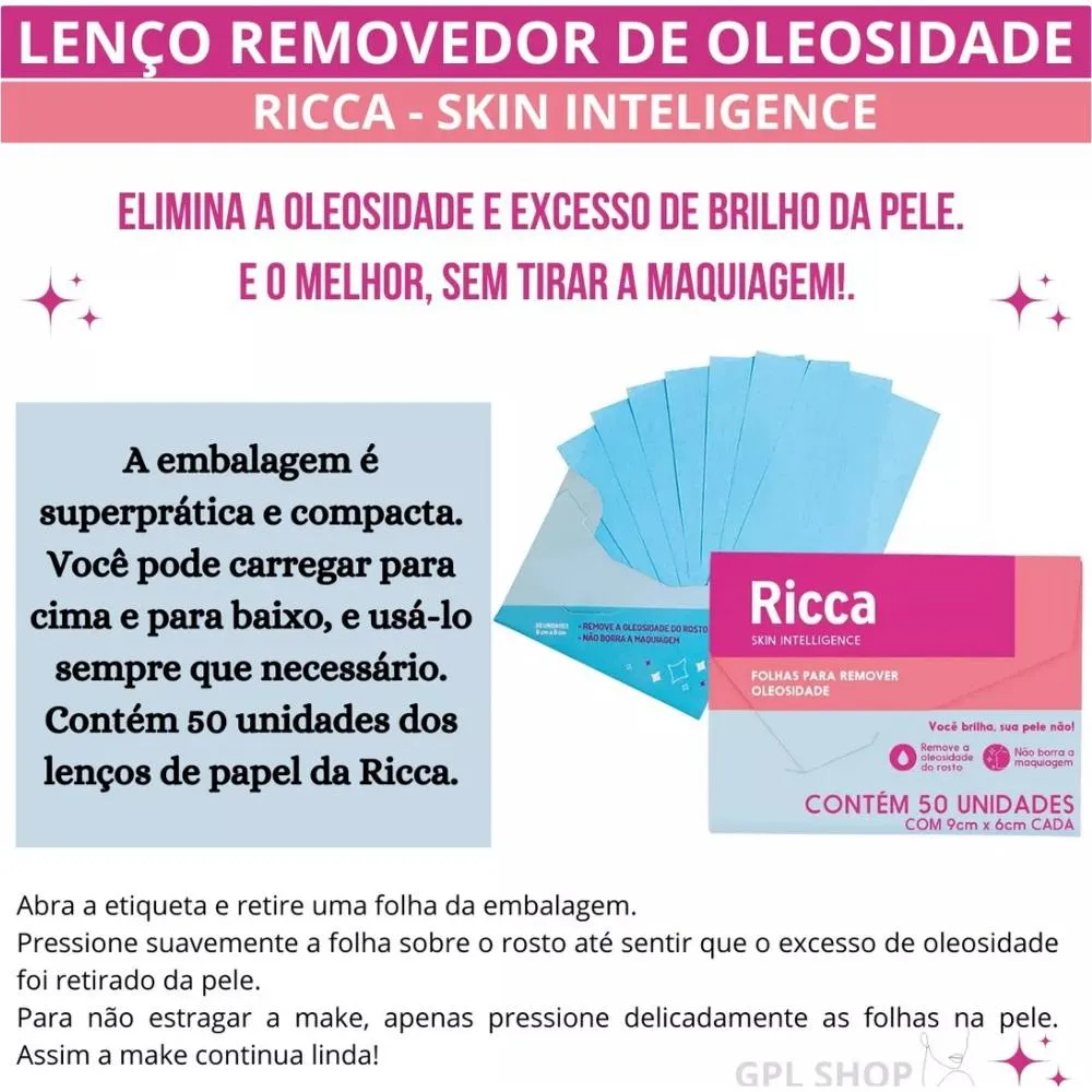 Lenço de Papel Removedor de Oleosidade 50 Folhas Ricca