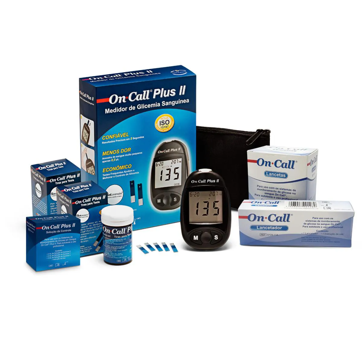 Kit Controle de Glicemia On Call Plus II 1 Monitor + 100 Tiras + 100 Lancetas + 1 Lancetador + Solução Controle