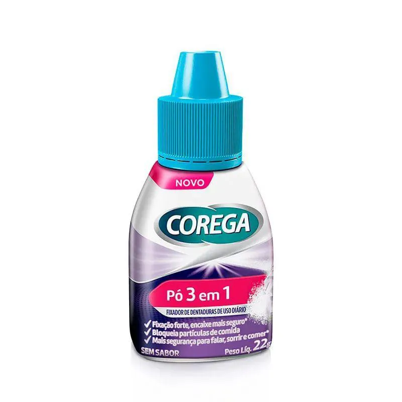 Pó Fixador de Dentadura Corega 3 em 1 sem Sabor 22g