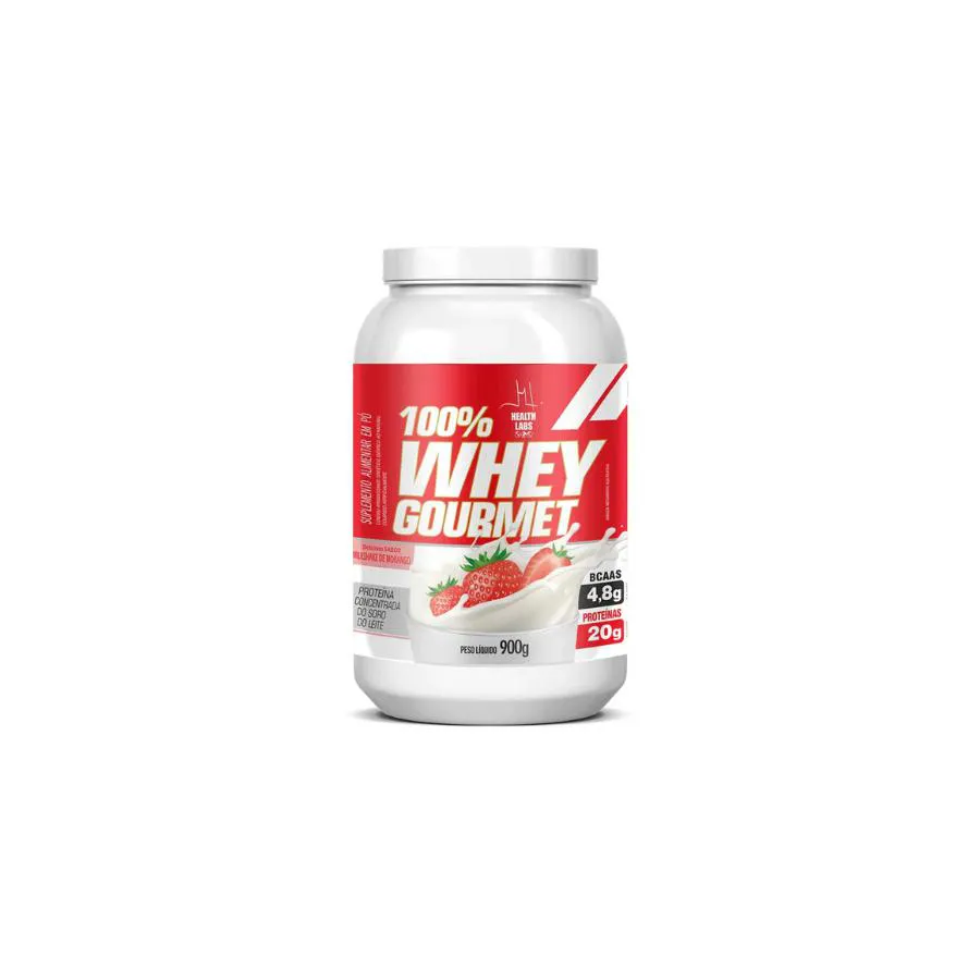 Whey 100% Gourmet Milkshake de Morango 900g - Health Labs