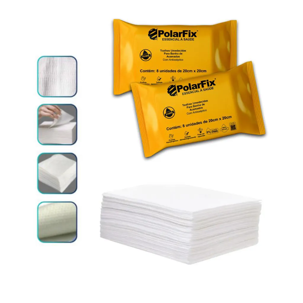 Toalha Umedecida com Phmb para Banho de Acamados com Antisseptico Kit com 10 Pacotes com 8 unidades Cada