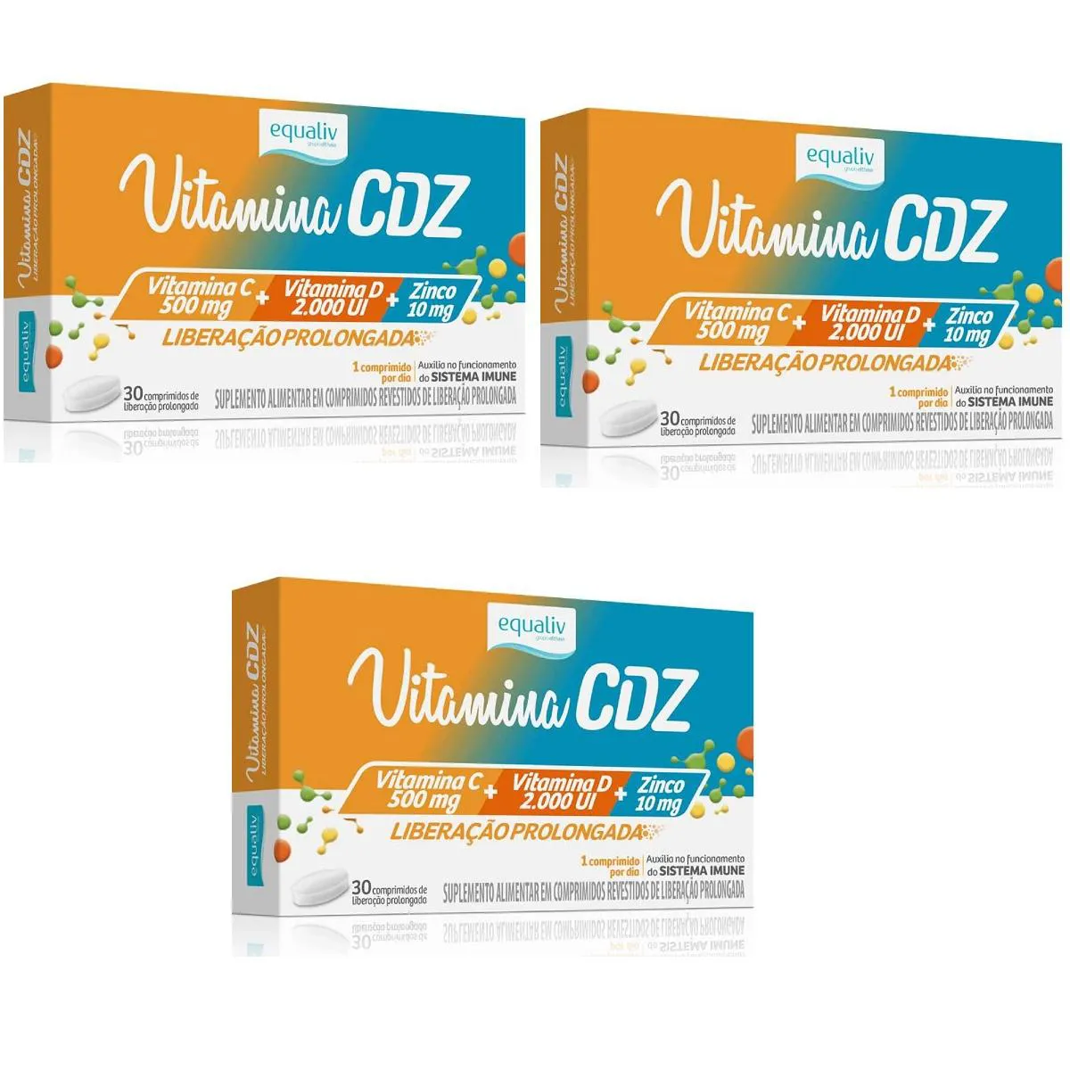 Kit 3 Suplemento Alimentar Cdz C + D + Zinco 30 Cpr- Equaliv