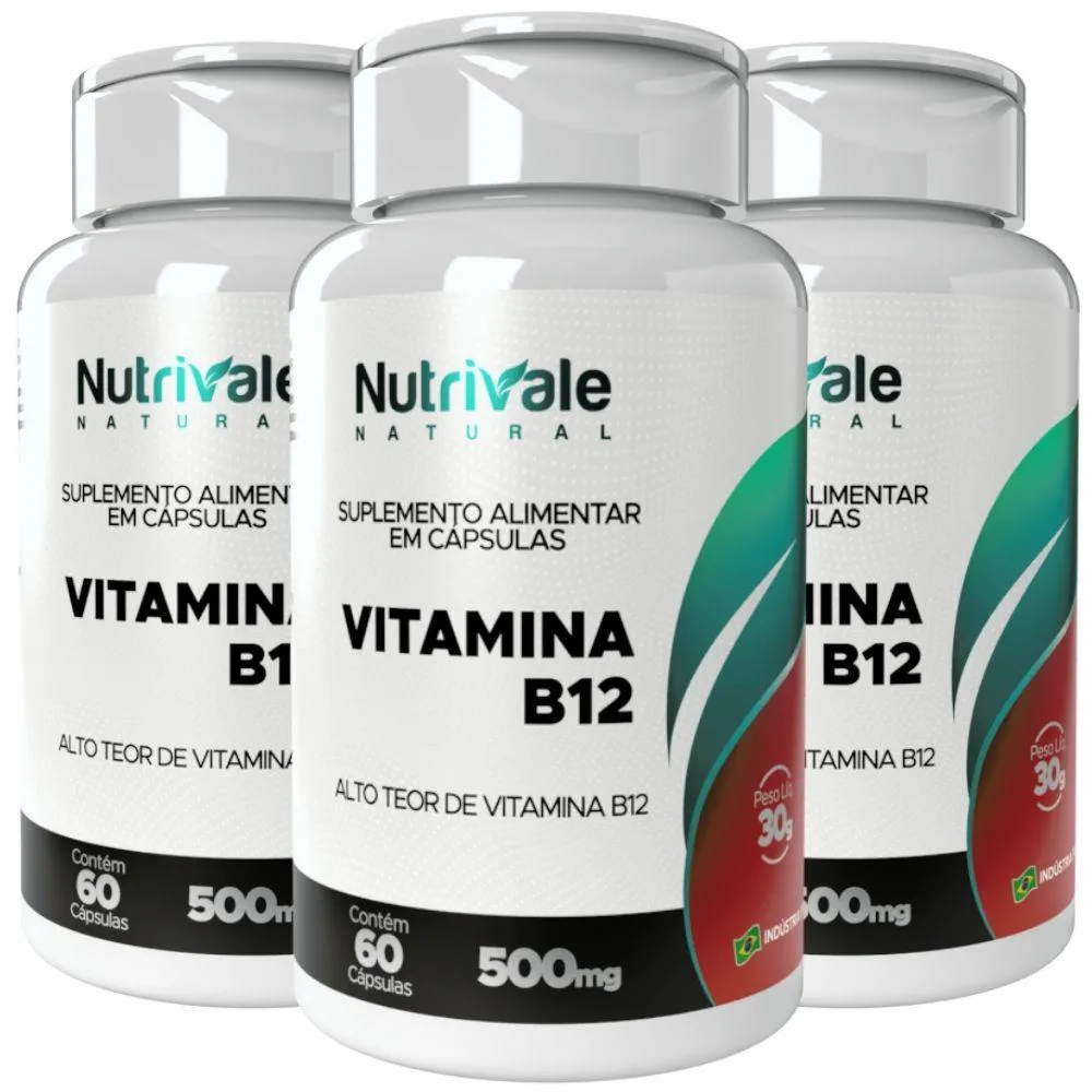 Kit 3x Vitamina B12 (cianocobalamina) 400% 60 cápsulas - Nutrivale