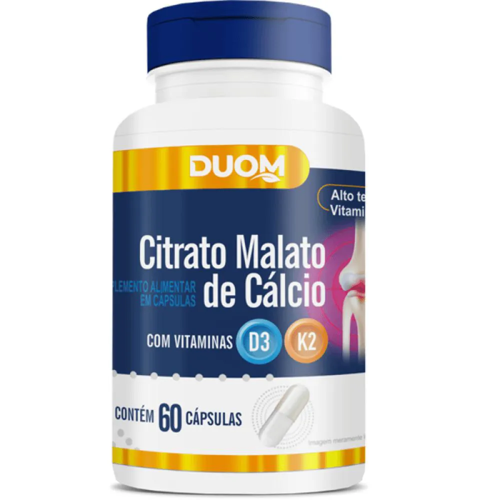Citrato Malato de Cálcio com Vitaminas D3 + K2 C/60 cápsulas - Duom
