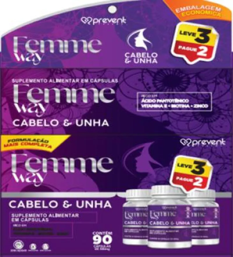 Feme Way Cabelo e Unha Leve 3 Pague 2 90 cápsulas Prevent