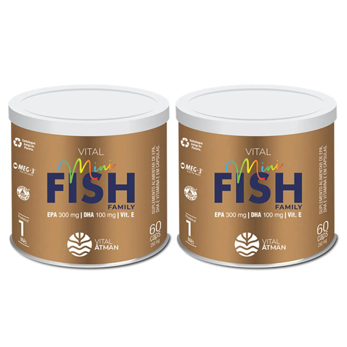 3X VITAL MINI FISH ÔMEGA 3 VITAMINA E VITAL ÂTMAN 60 CáPSULAS SEM Sabor