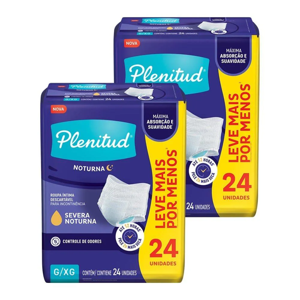 Fralda Descartável Plenitud Noturna G/xg Roupa Íntima - 2 Pacotes com 24 Fraldas - Total 48 Tiras