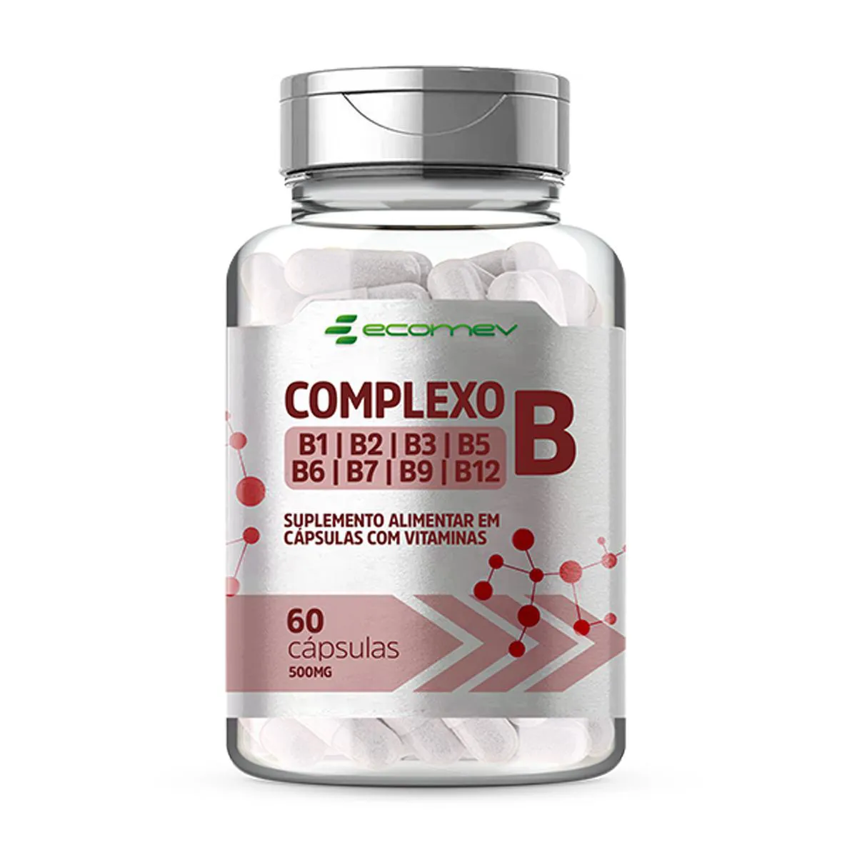 Complexo B B1 B2 B3 B5 B6 B7 B9 B12 e Biotina 500mg 60 cápsulas Ecomev