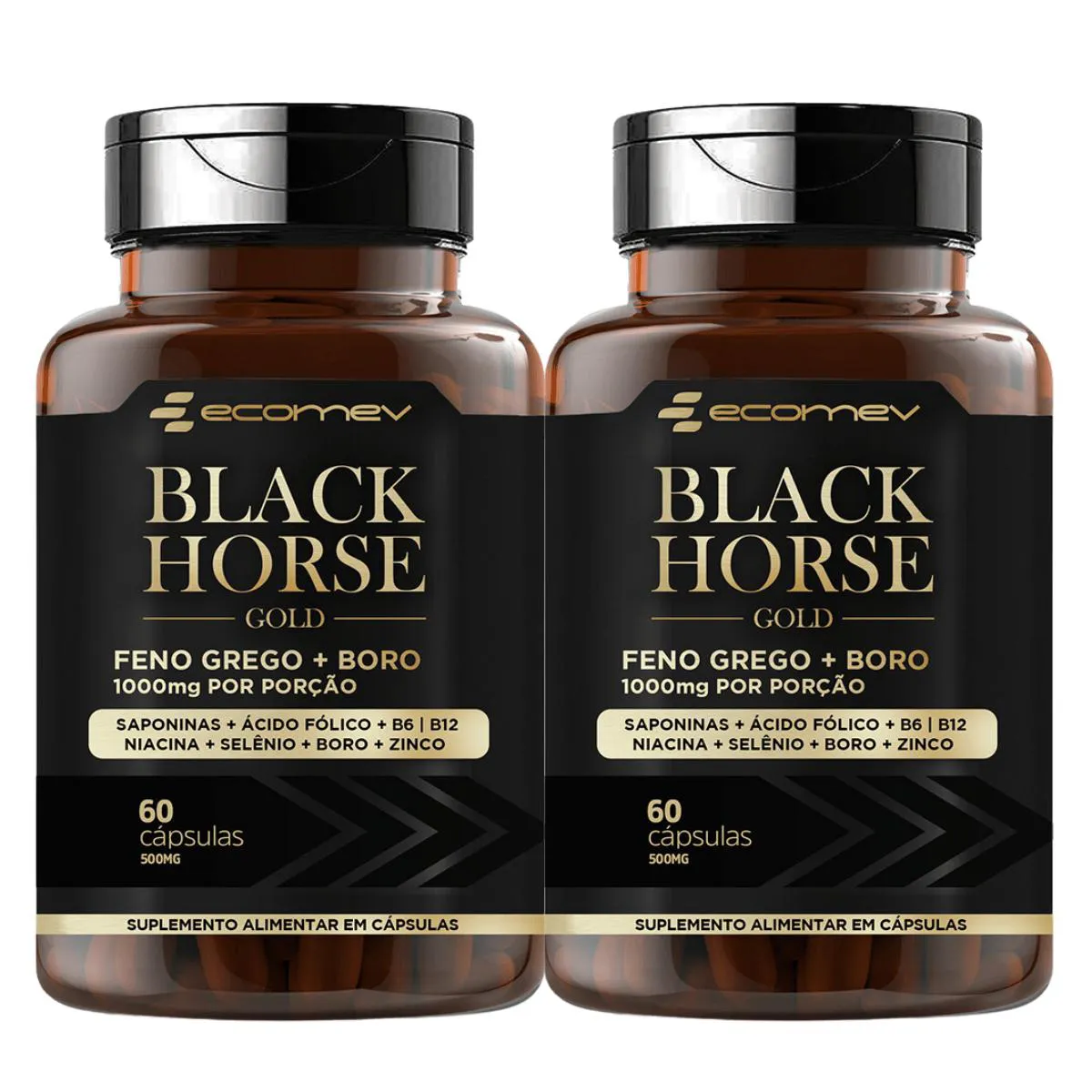 2x Black Horse Feno Grego com Boro 1000mg 60 cápsulas Ecomev