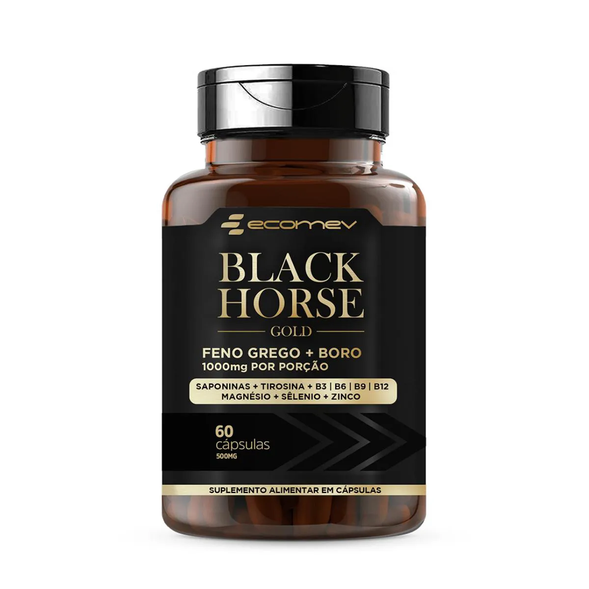 Black Horse Feno Grego com Boro 1000mg 60 cápsulas Ecomev