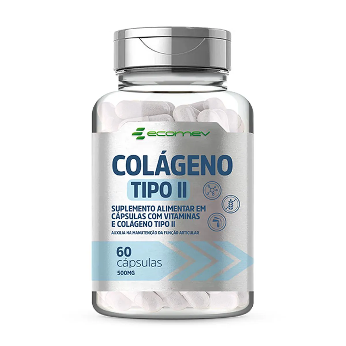 Colageno Tipo 2 com Vit C e D3 B1 B3 B6 B12 500mg 60 cápsulas Ecomev
