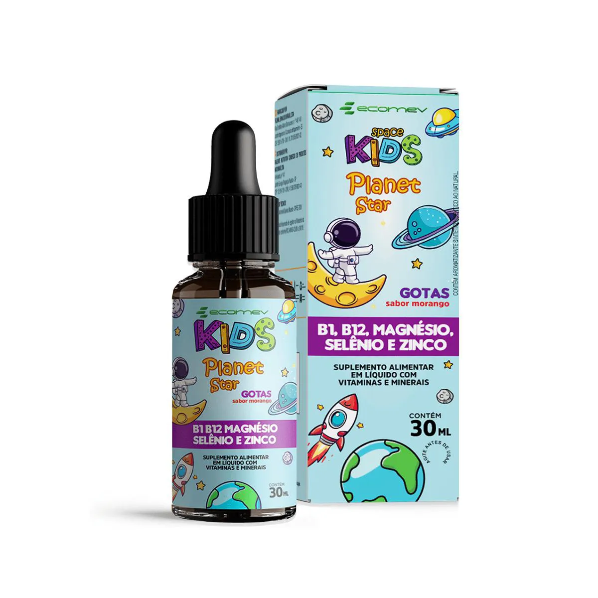 Floral Infantil Foco Kids Magnésio B1 B12 Selênio Zinco 30ml Ecomev Sabor Morango