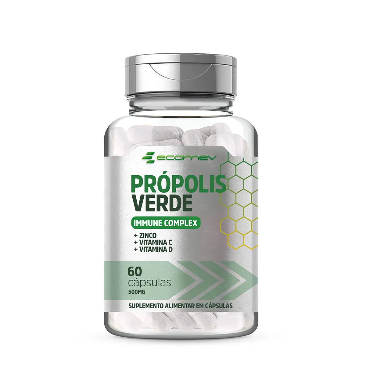 Propolis Verde Immune Complex com Vit C D3 e Zinco 500mg 60 cápsulas Ecomev