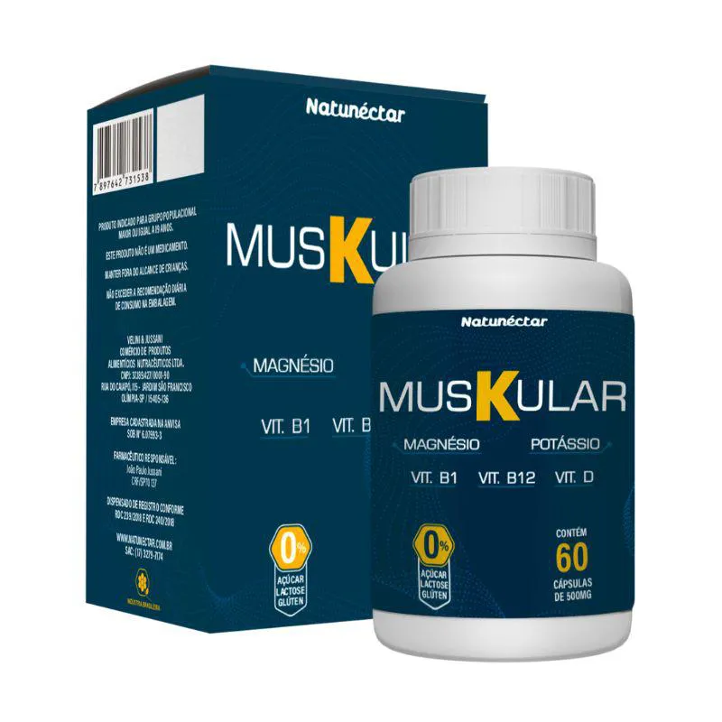 Muskular - Potássio, Vitamina D Vitamina B1 Vitamina B12 500mg 60 Cápsulas