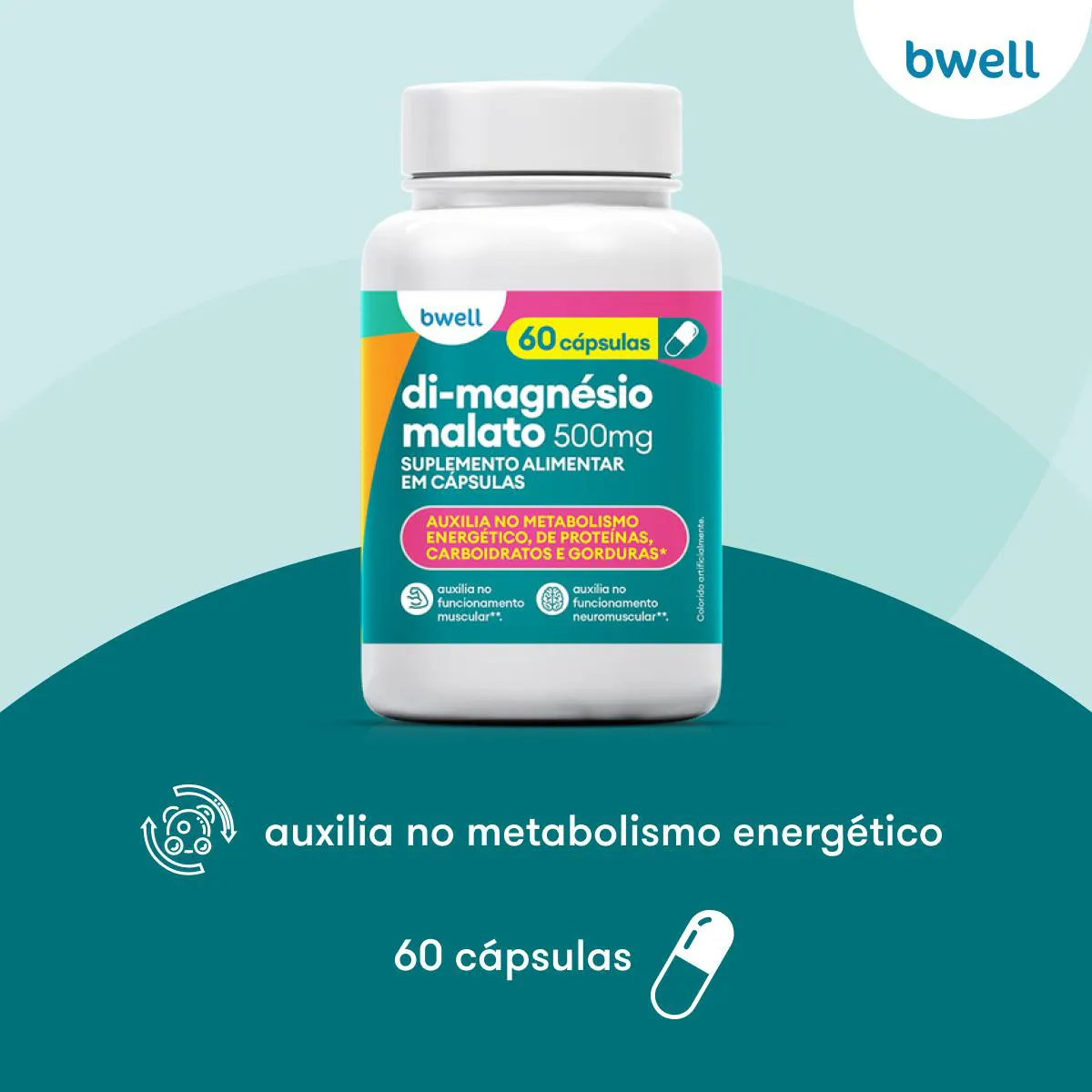 Di-Magnésio Malato 500mg bwell 60 Cápsulas