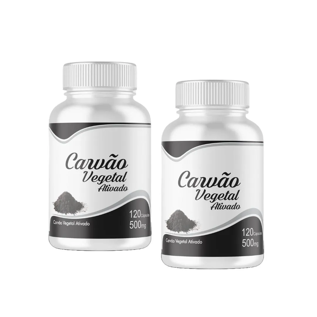 Carvão Vegetal Ativado Puro 120 cápsulas - 2 Frascos