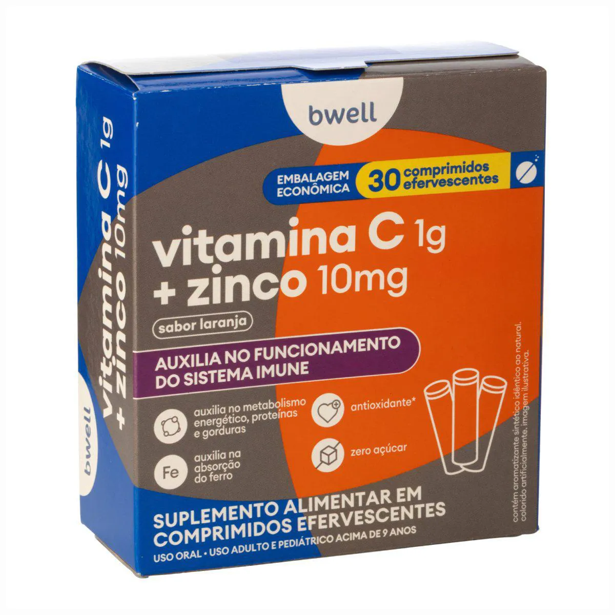 Vitamina C + Zinco bwell 30 Comprimidos Efervescentes