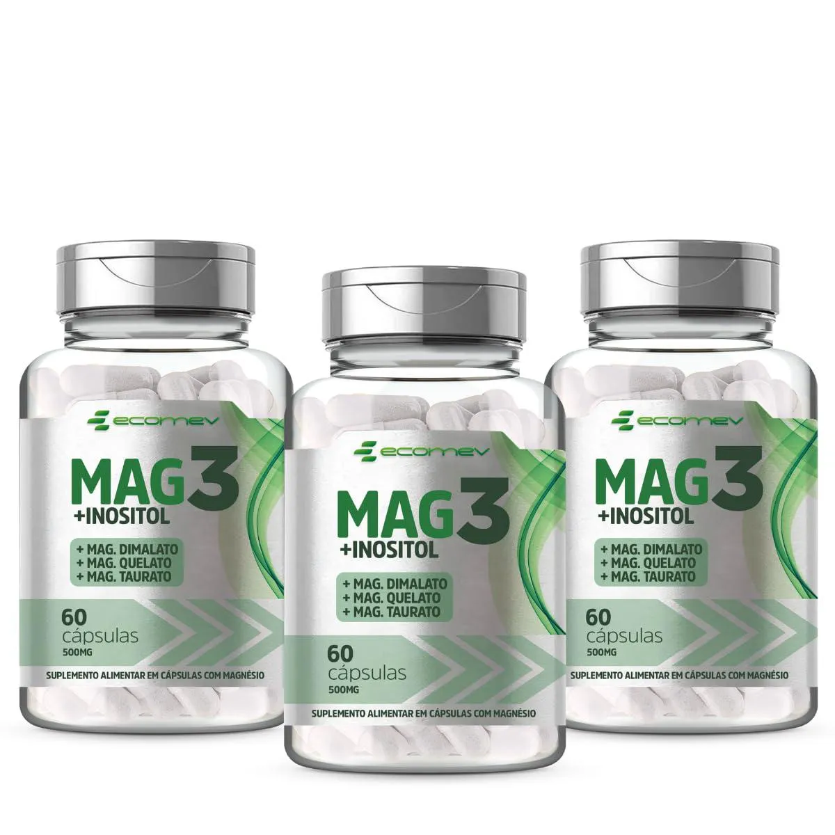 3x  Mag3 Magnesio dimalato Quelato Taurato Inositol 560Mg 60 Cápsulas Ecomev