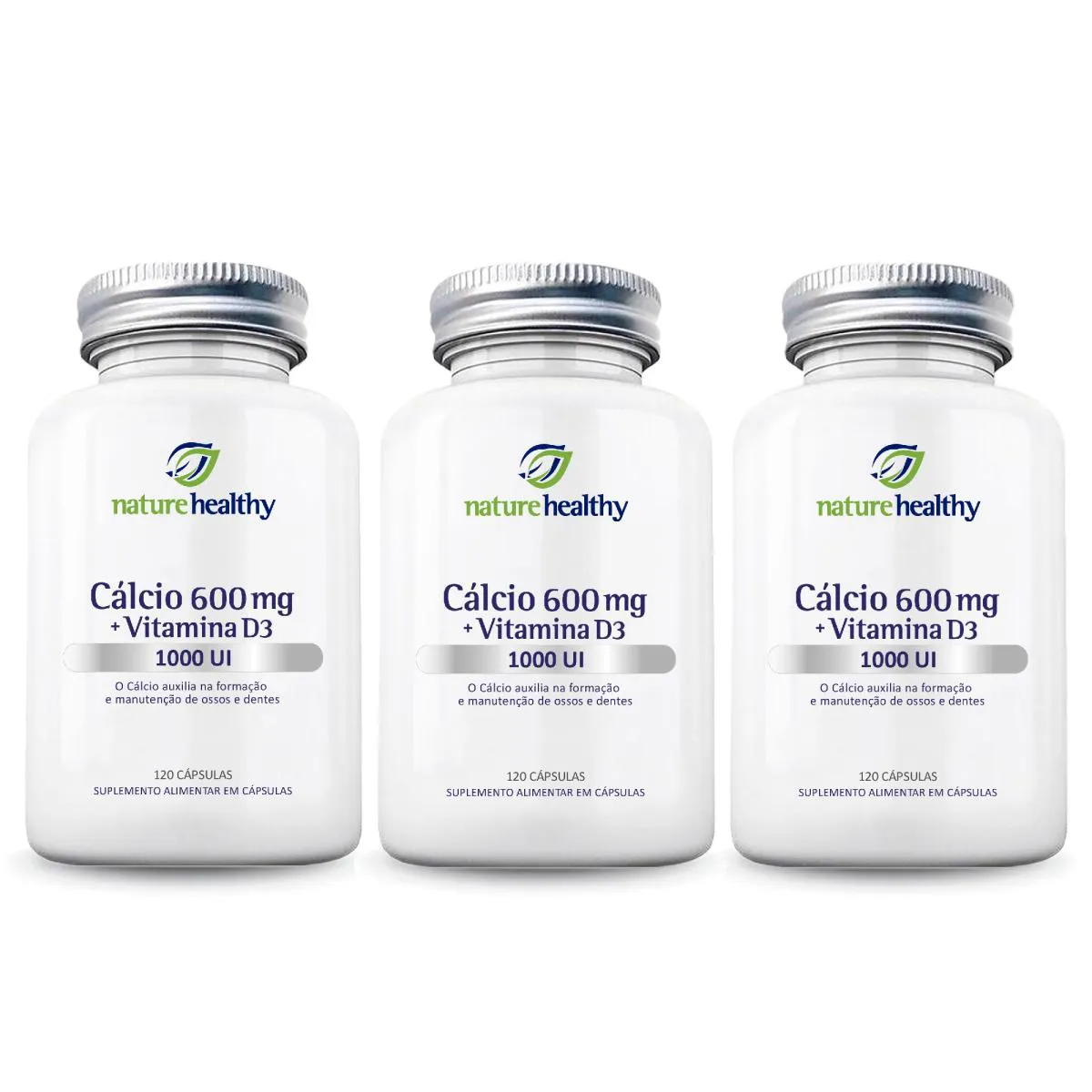 KIT c/ 3 - CÁLCIO 600MG + VIT D3 1000UI NATURE HEALTHY