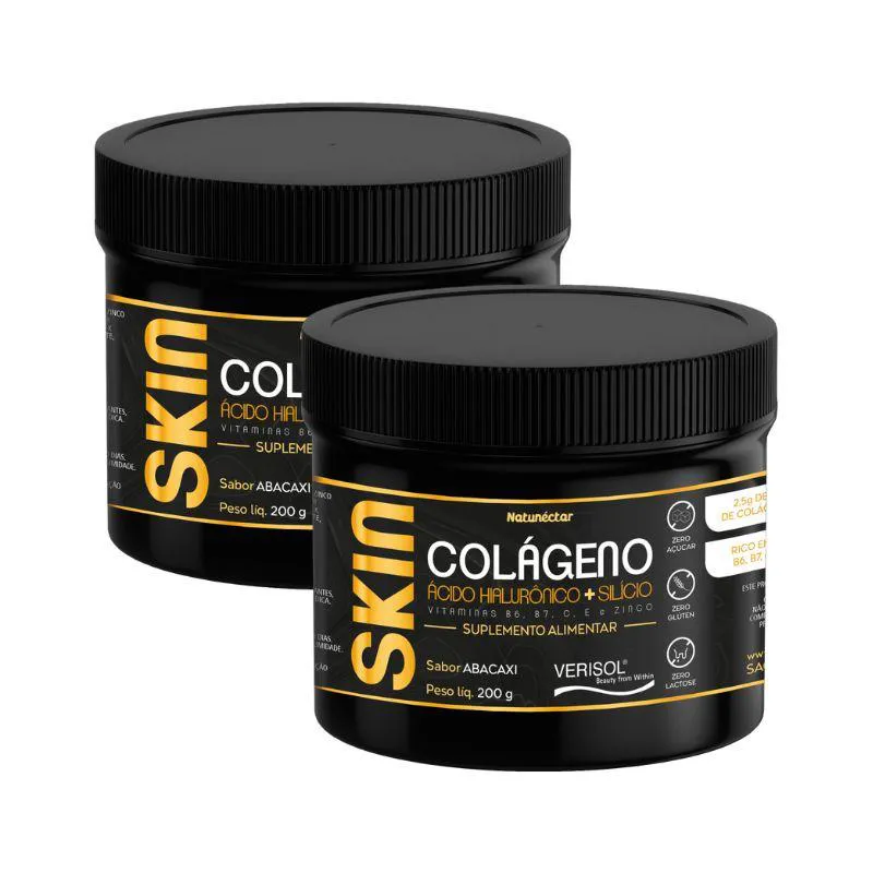 Kit Skin Colágeno Verisol em Pó Prevenção Rugas Natunectar Sabor Abacaxi 200g - 2 Unidades