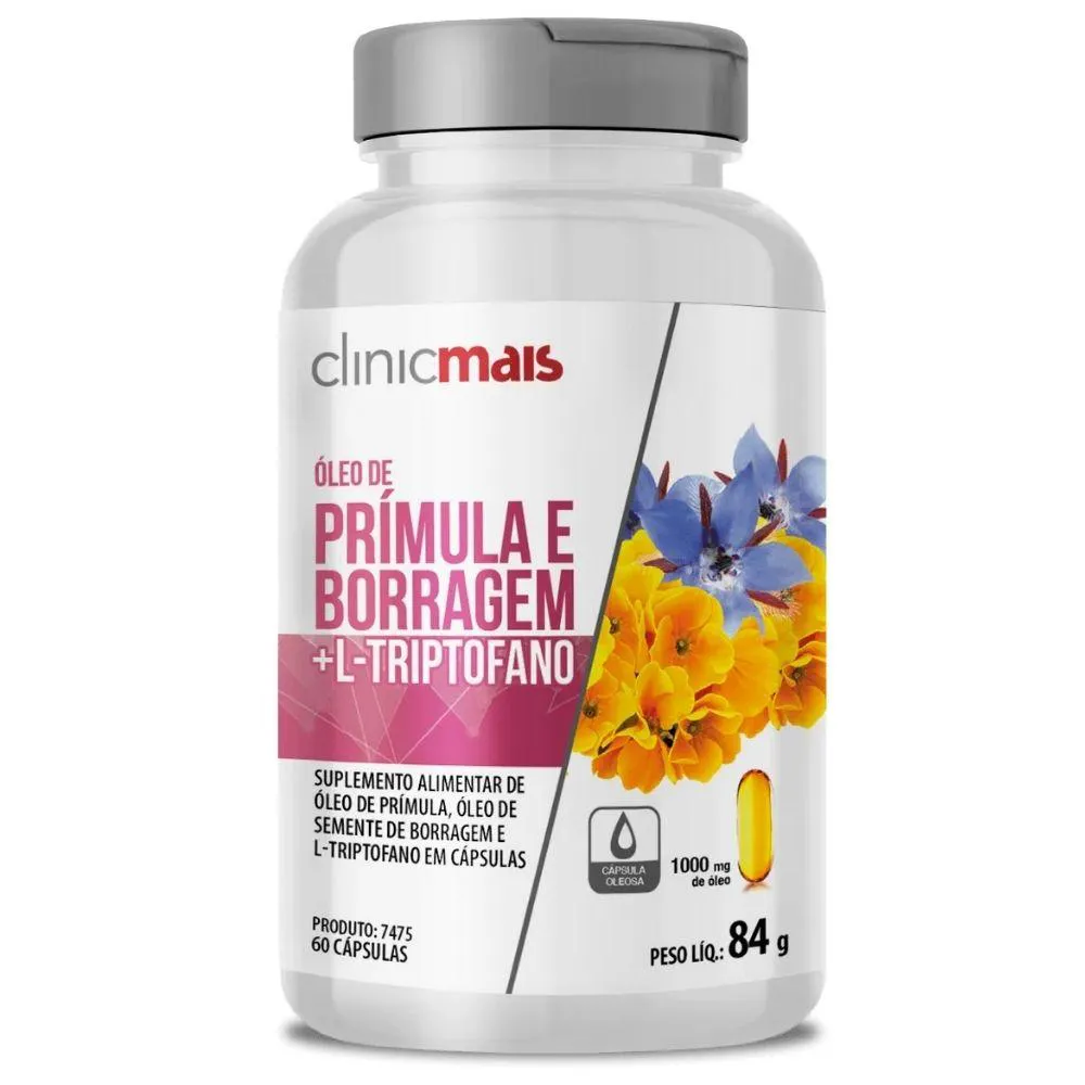 Óleo de Prímula + Borragem + L-triptofano 1000mg 60 cápsulas - Clinicmais