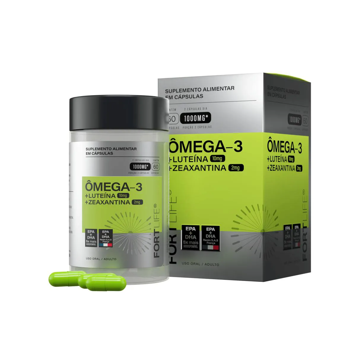Ômega - 3 + Luteína + Zeaxantina 1000mg 60 cápsulas Fortlife