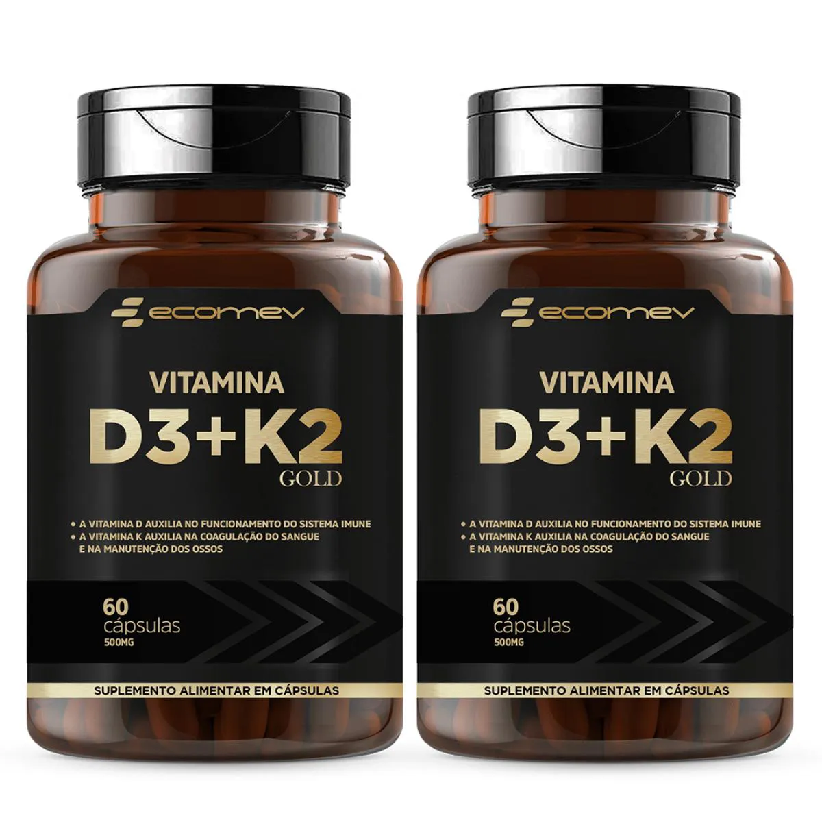 2x Vitamina D3 2.000ui K2 Mk7 Menaquinona 149mcg 60 cápsulas - Ecomev