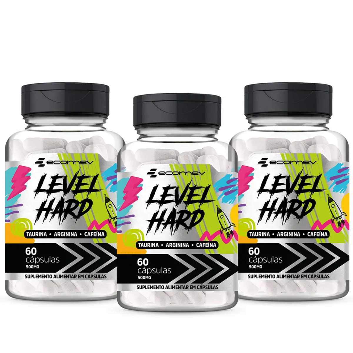 3x Cafeína Taurina Arginina 1000mg 60 Capsulas Ecomev