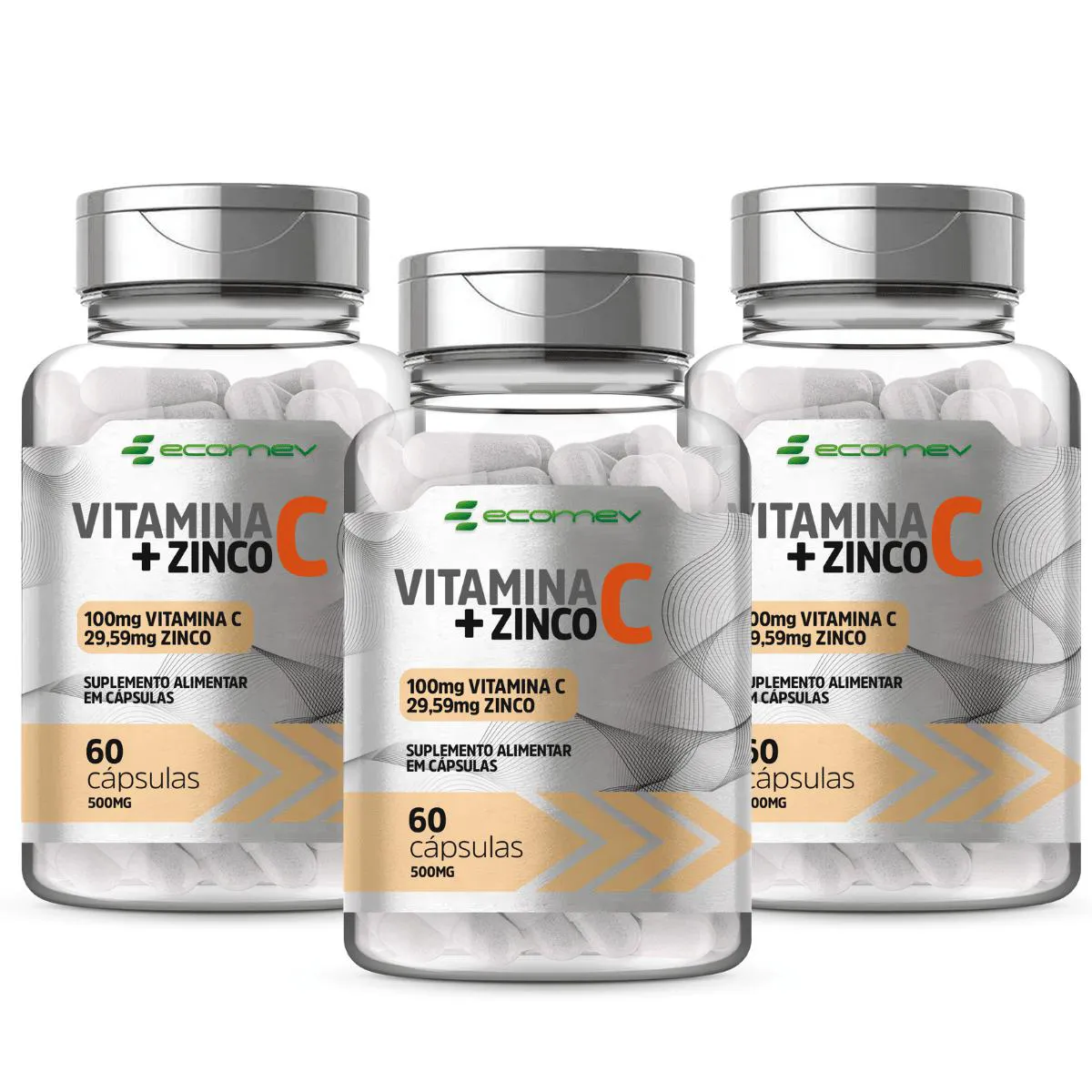 3x Vitamina C com Zinco Quelato 60 Capsulas Ecomev