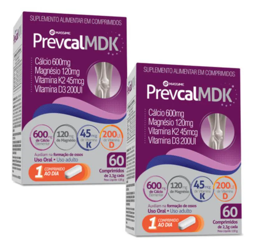 2x Prevcal Mdk 600mg Calcio 60 comprimidos - Vitaminas D, K, Magnésio