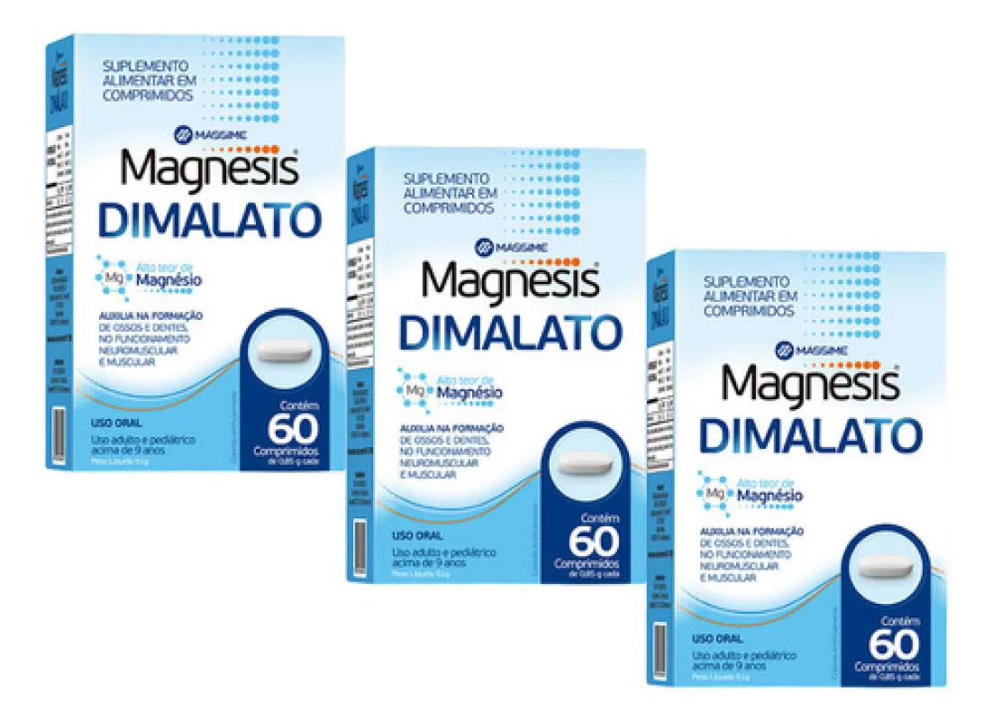3x Magnesis - Alto Teor Magnésio Dimalato 100% Puro - 60 comprimidos