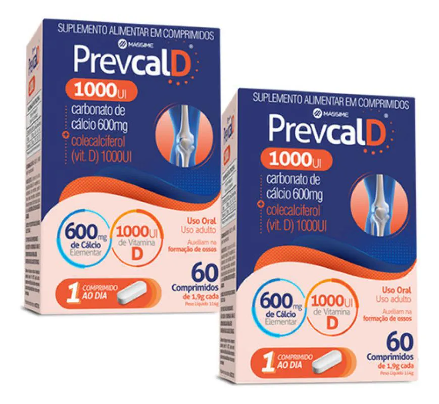 Kit 2x Prevcal D 1000ui Vitamina D + Calcio 600mg - 60ccomprimidos