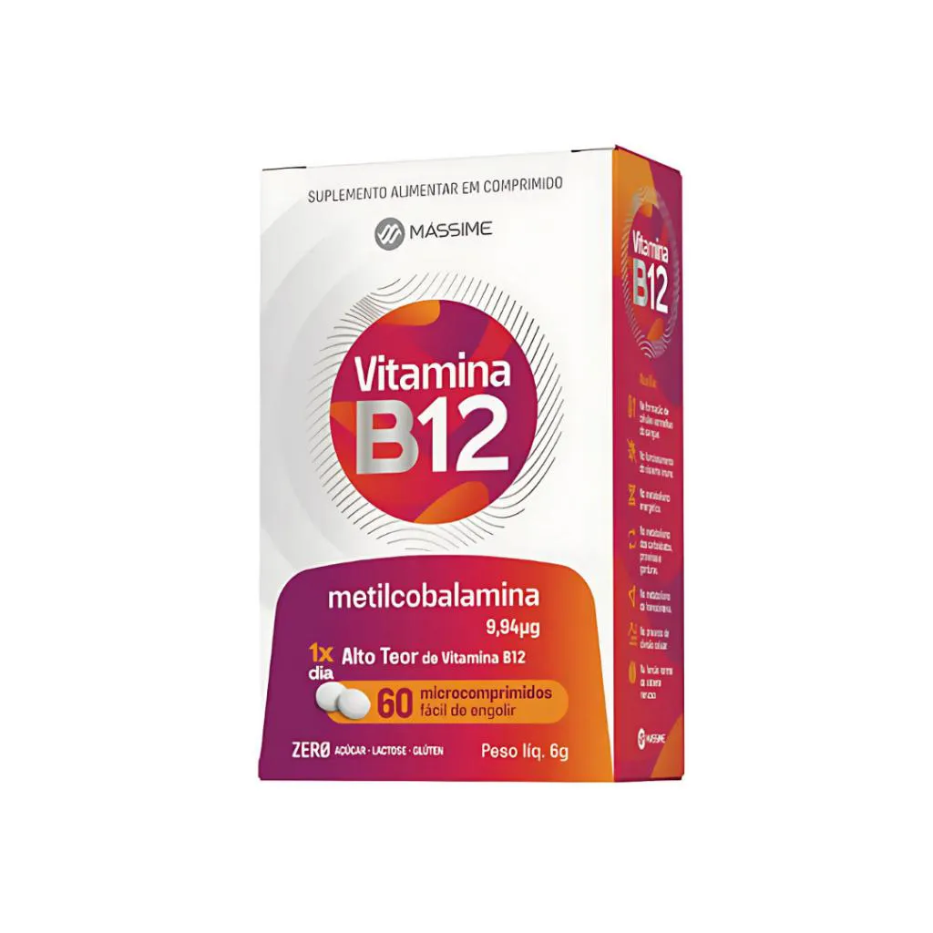 Vitamina B12 9,94mcg - 60 Microcomprimidos Metilcobalamina Pura - Dose Máxima