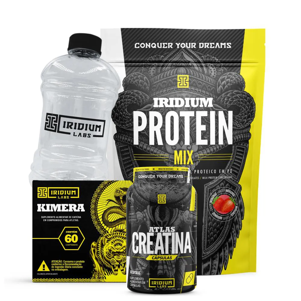 Whey Protein Mix + Kimera Thermo + Atlas Creatina 60 Cápsulas + Acessório. Morango